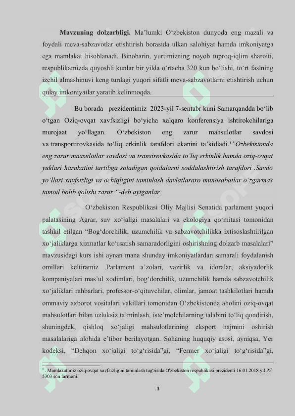 O‘zbekistonda oziq-ovqat xavfsizligini ta’minlash yo‘nalishlari 3