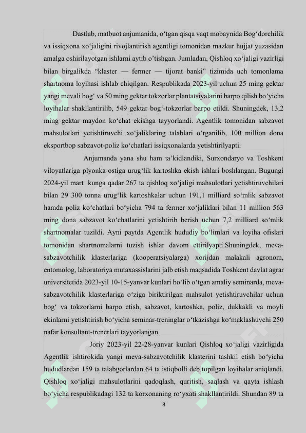 O‘zbekistonda oziq-ovqat xavfsizligini ta’minlash yo‘nalishlari 8