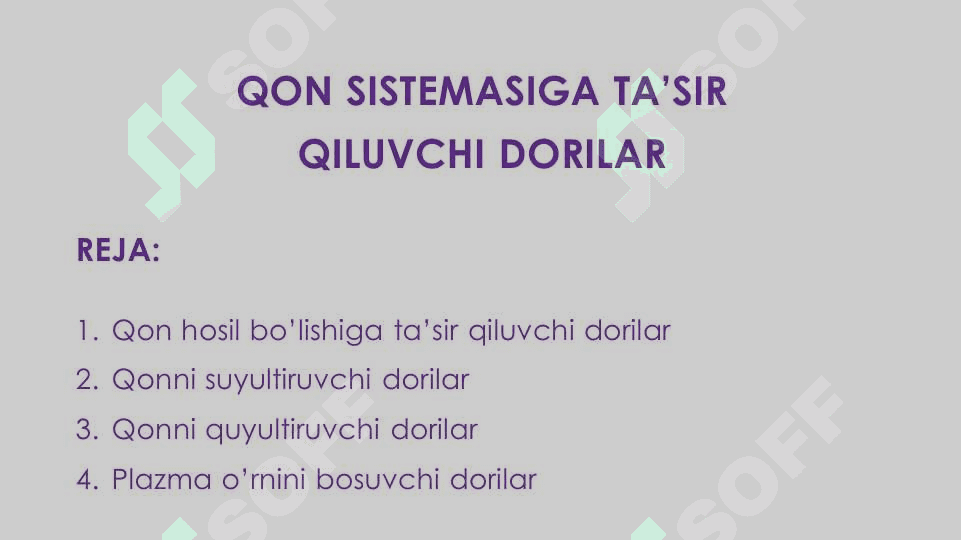 Qon sistemasiga tasir qiluvchi dori vositalari 3