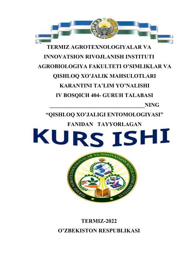 Bug’doy zararkunandalari va ularga qarshi kurash choralari KURS ISHI