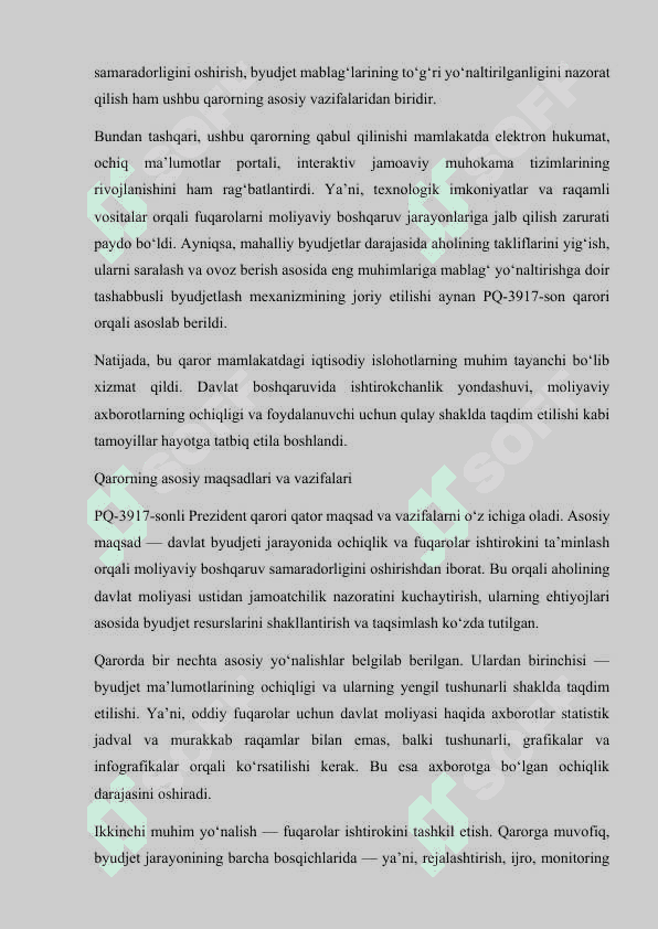 2021-yil 22-sentabrda “<0chiq byudjet> axborot portali orqali jamoatchilik fikri asosida shakllangan tadbirlarni moliyalashtirishni yanada kengaytirish chora-tadbirlari to’g’risida” PQ-5250-son Qaror bilan amaliyotga joriy etilgan yangiliklar 4