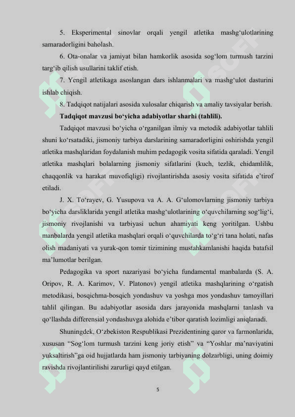 "Umumta’lim maktablarida jismoniy tarbiya darslarining samarali tashkil etishda yengil atletikaning o‘rni (Diplom ishi)" 5