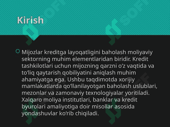Mijozlar kreditga layoqatligini baholash xorij tajribasi 2