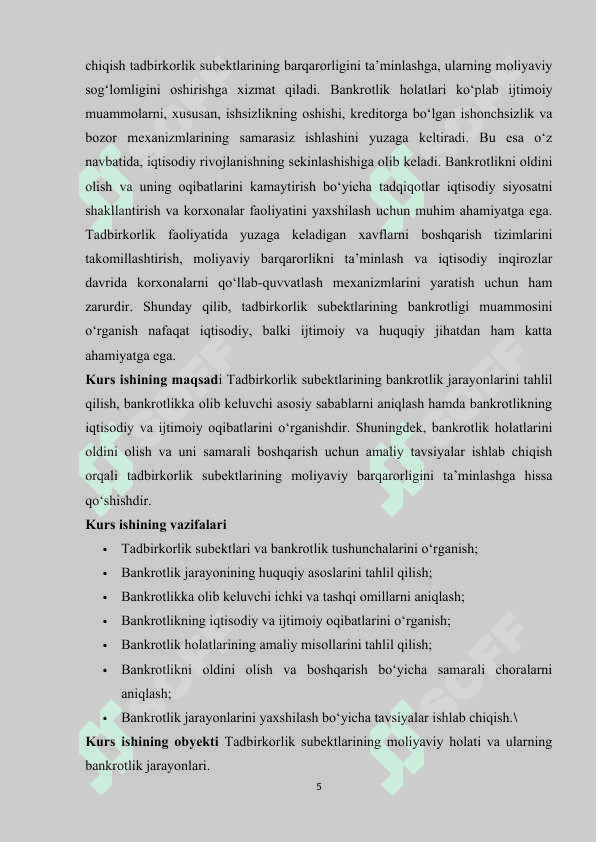Tadbirkorlik subektlarining bankrotligi 5
