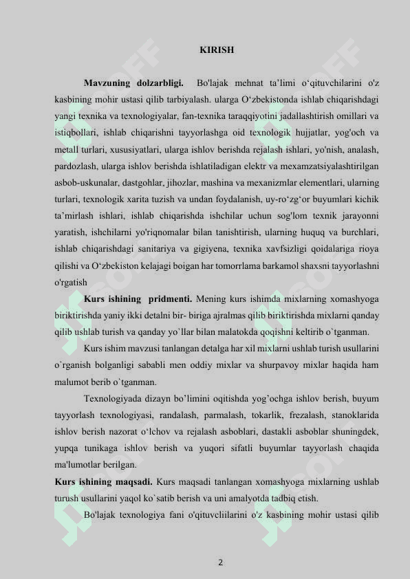 Tanlangan xomashyoning xar xil mixlarni ushlab turish xususiyatlarini o’rganish 2