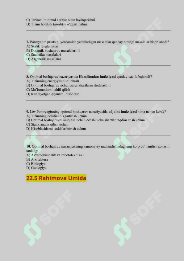 Lev Pontryaginning optimal boshqaruv nazariyasidagi ishlari va uning matematikada hamda muhandislikda qo‘llanilishi 2