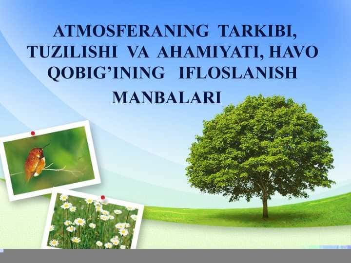 ATMOSFERANING  TARKIBI, TUZILISHI  VA  AHAMIYATI, HAVO QOBIG’INING   IFLOSLANISH MANBALARI