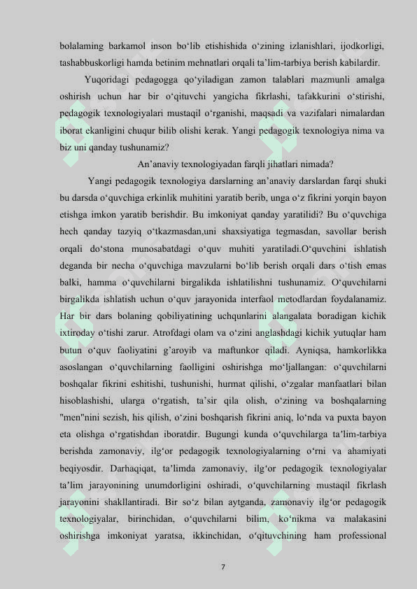 Savod o’rgatish davri darslarni pedagogik texnologiyalardan foydalanish 7