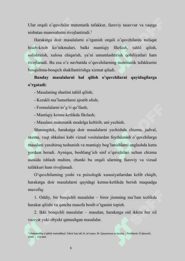 HARAKATGA DOIR MASALALAR BILAN ISHLASH METODIKASI 6