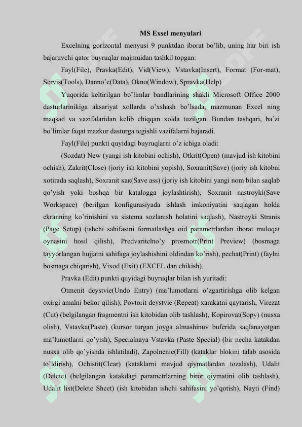 MS Excel dasturida sohaga oid sonli ma’lumotiar biian ishlash. 6