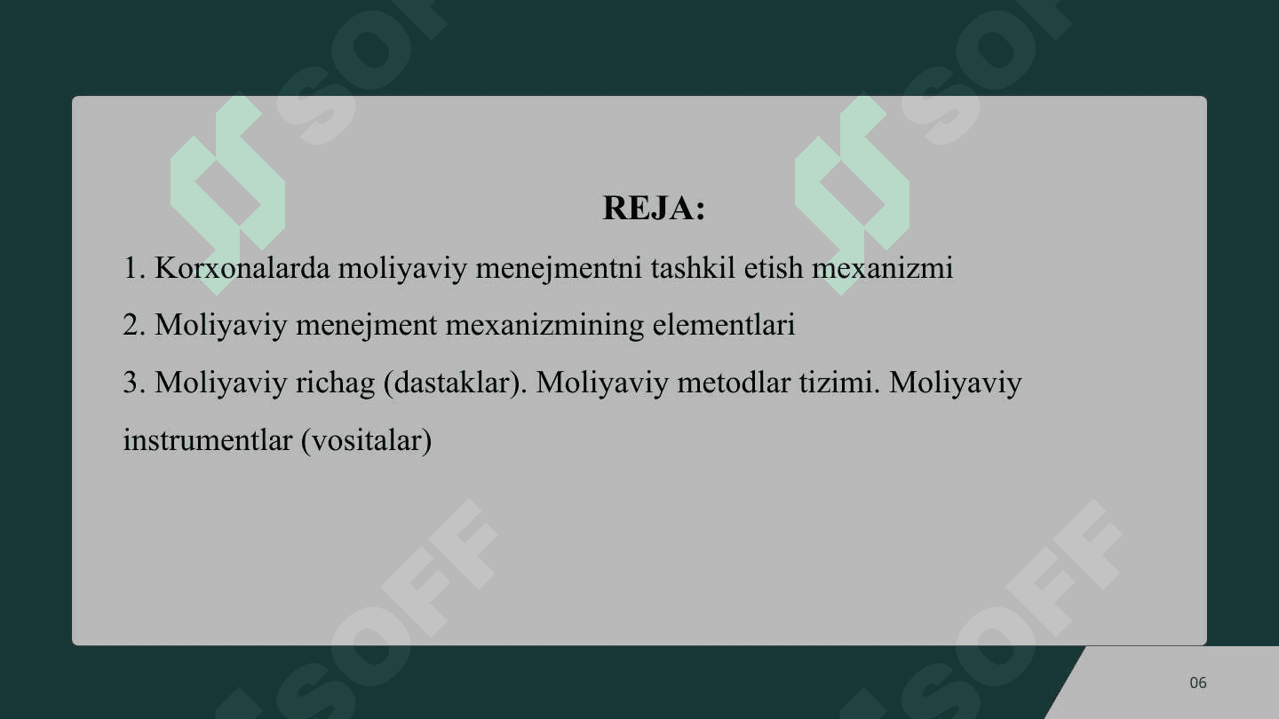 Moliyaviy menejmentni tashkil etish mexanizmi va korxonalarda tashkiliy xususiyatlari 2