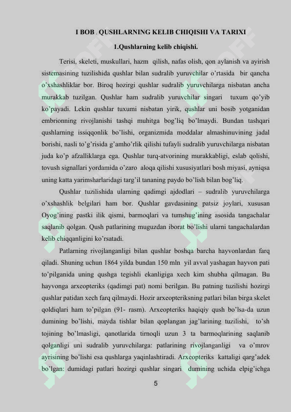 QUSHLARNING KЕLIB CHIQISHI VA TARIXI. QUSHLARNING SISTEMATIKASI VA XILMA-XILLIGI 4
