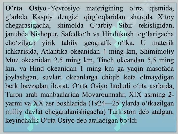 O’rta osiyo davlatlarining MDH va umum jahon mehnat taqsimotida tutgan òrni va ular òrtasida iqtisodiy aloqalarning rivojlanishi 4