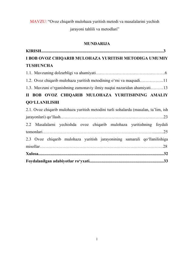 Ovoz chiqarib mulohaza yuritish metodi va masalalarini yechish jarayoni tahlili va metodlari