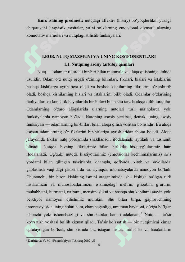 NUTQ MAZMUNI KOMPONENTLARI, SO’ZLARNING AFFEKTIV BO’YOQDORLIGI 5