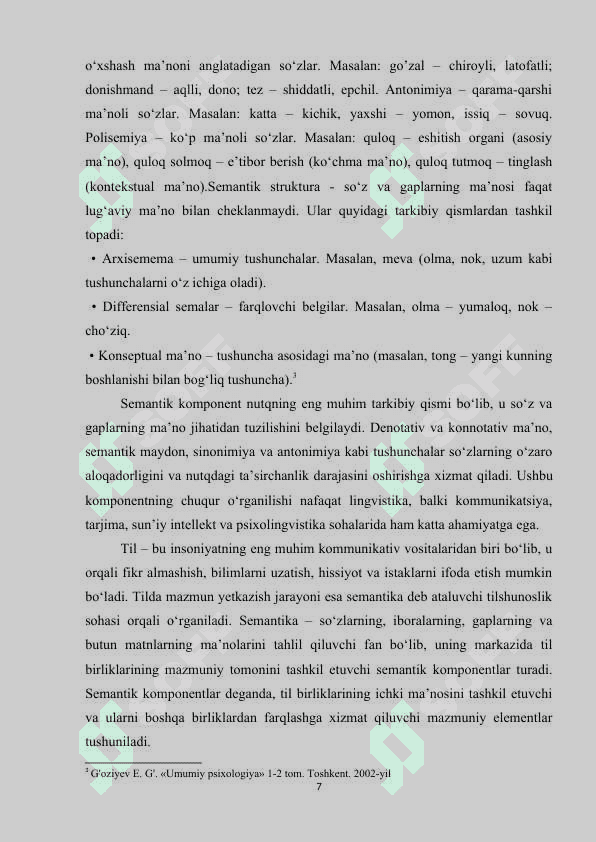 NUTQ MAZMUNI KOMPONENTLARI, SO’ZLARNING AFFEKTIV BO’YOQDORLIGI 7