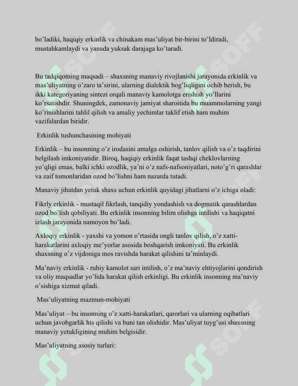 SHAXS MA'NAVIY KAMOLOTIDA ERKINLIK VA MAS'ULIYATNING O'ZARO ALOQADORLIGI 3