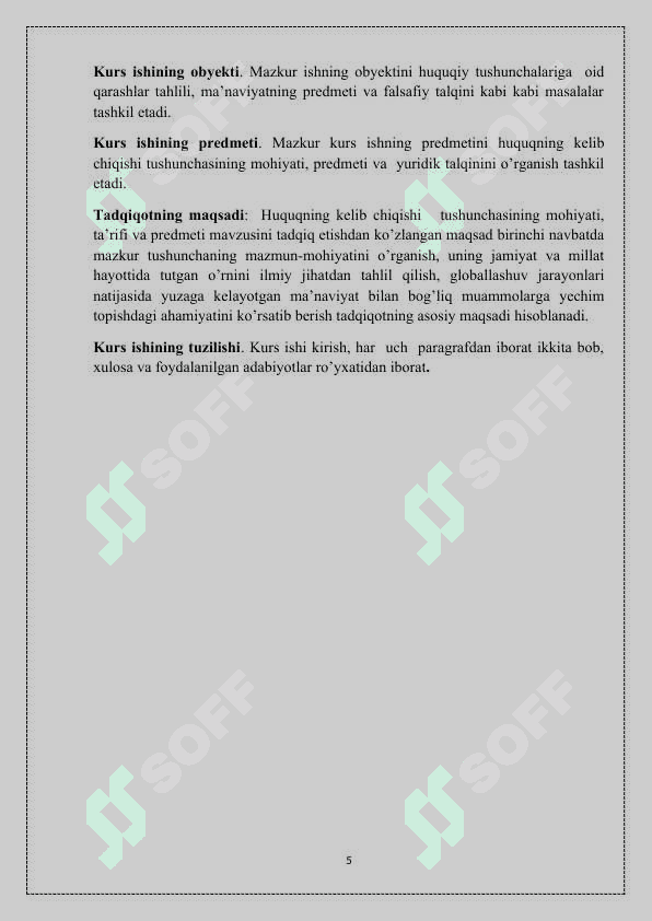 “HUQUQNING KELIB CHIQISH NAZARIYALARI, ULARNING HUQUQIY TUSHUNISHDAGI AHAMIYATI ”  mavzusida tayyorlagan KURS ISHI 5