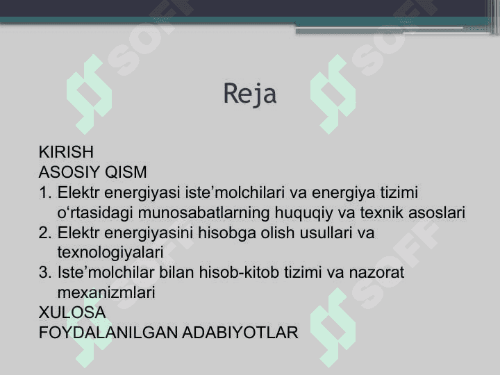 Elektr energiyasi iste’molchilari va energiya tizimi o‘rtasidagi munosabatlarni hisobga olish 2