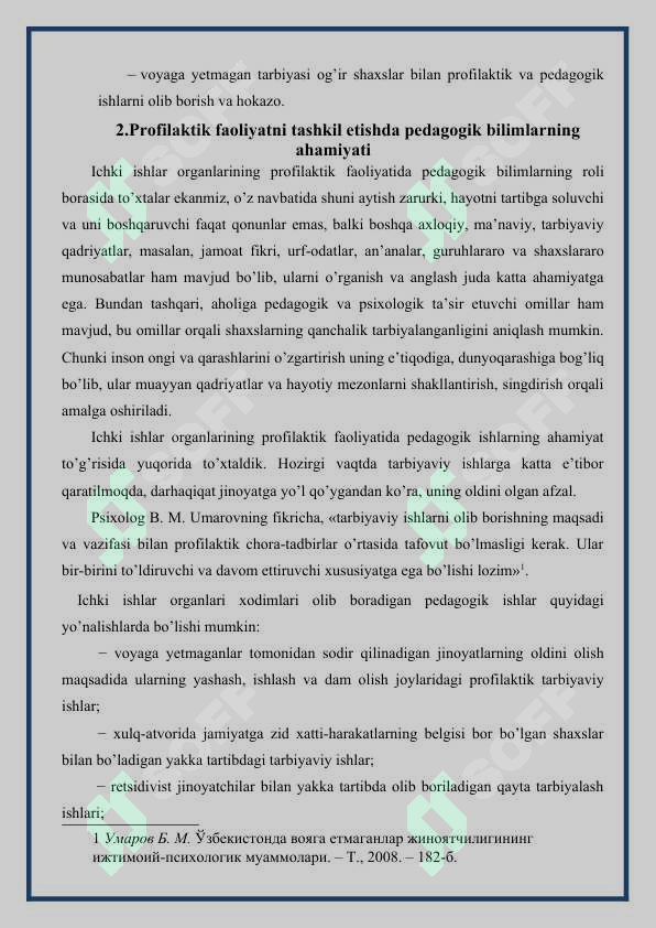 Pedagogika fanining predmeti, uning ichki ishlar organlari faoliyatida tutgan o’rni 8