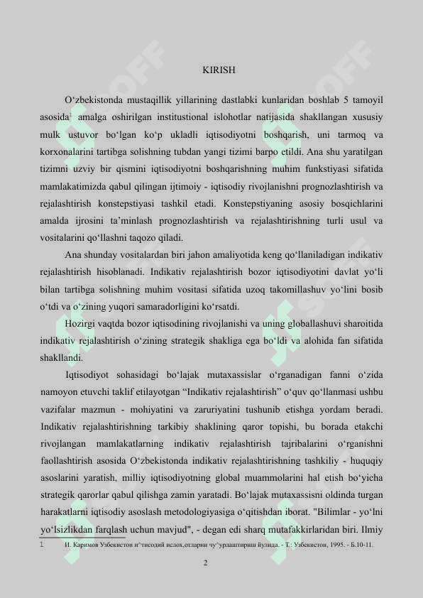 O‘zbekistonda  o‘rta muddatli indikativ rejani tayyorlash va uni  amalga  oshirishga ko‘maklashuvchi sharoitlar 2