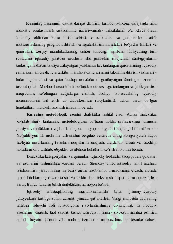 O‘zbekistonda  o‘rta muddatli indikativ rejani tayyorlash va uni  amalga  oshirishga ko‘maklashuvchi sharoitlar 4
