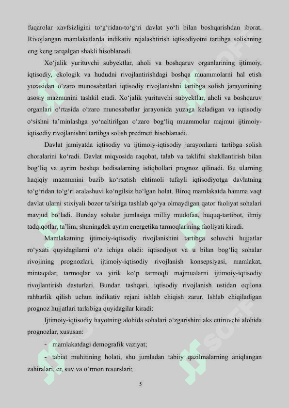 O‘zbekistonda  o‘rta muddatli indikativ rejani tayyorlash va uni  amalga  oshirishga ko‘maklashuvchi sharoitlar 5