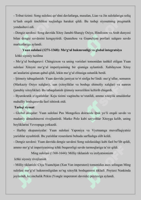 XI-XV asrlarda Xitoyning siyosiy rivojlanishi va tashqi siyosati tezis 25 2