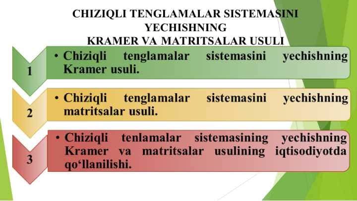 CHIZIQLI TENGLAMALAR SISTEMASINI YECHISHNING