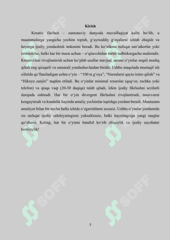 Kreativ fikrlashni rivojlantiruvchi oʻyinlar 2