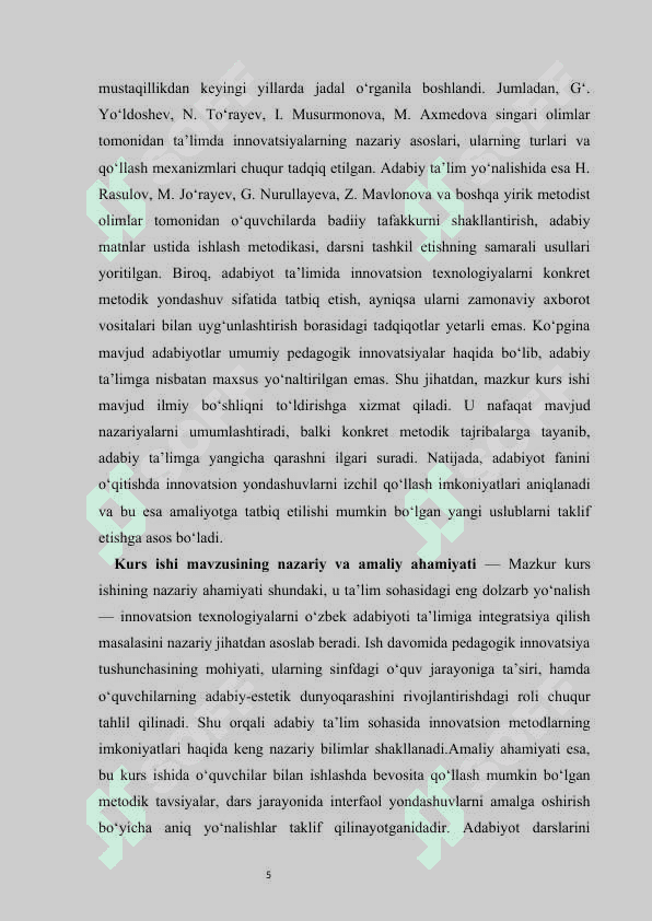 Pedagogik innovatsion texnologiyalar va adabiy ta'lim kurs ishi 5