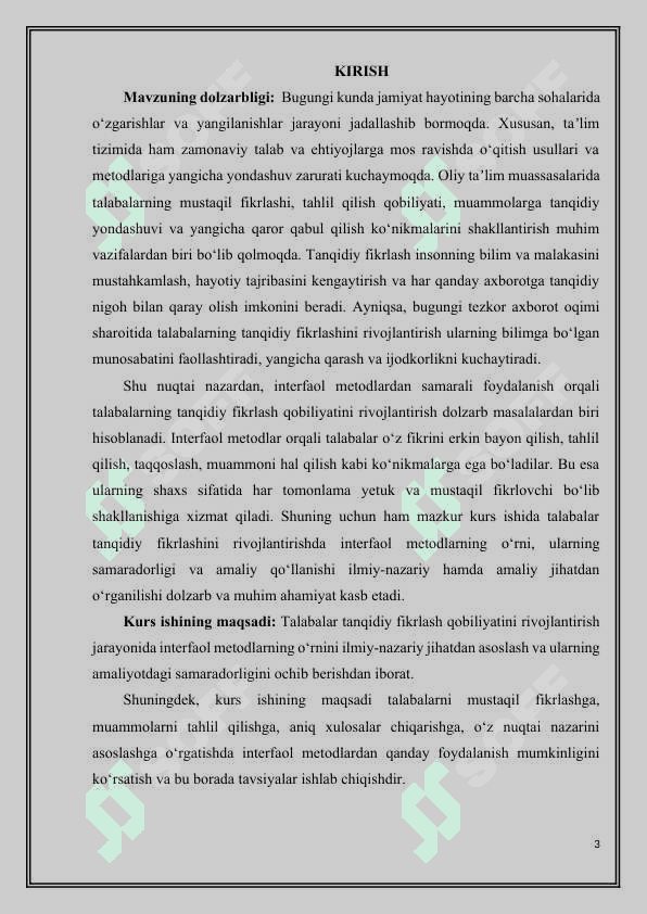 Talabalar tanqidiy fikrini rivojlantirishda interfaol metodlarning o’rni. 3
