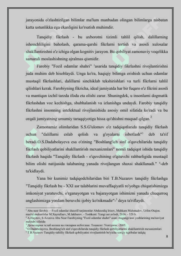 Talabalar tanqidiy fikrini rivojlantirishda interfaol metodlarning o’rni. 8