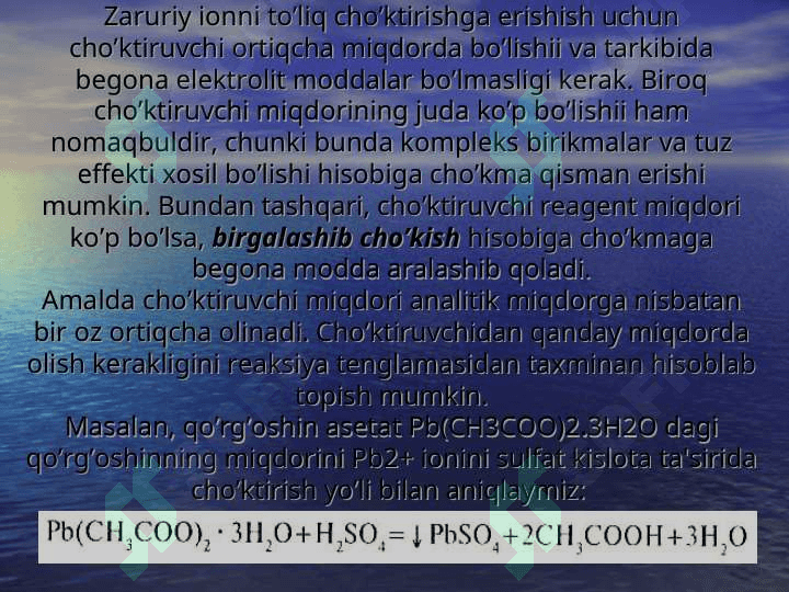 Cho‘ktirish va cho‘kma hosil bo‘lish jarayonidan            analizda foydalanish 8
