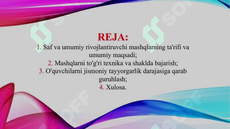 Saf va umumiy rivojlantiruvchi mashqlarni o'rgatishni takomillashtirish (TAQDIMOT) 2