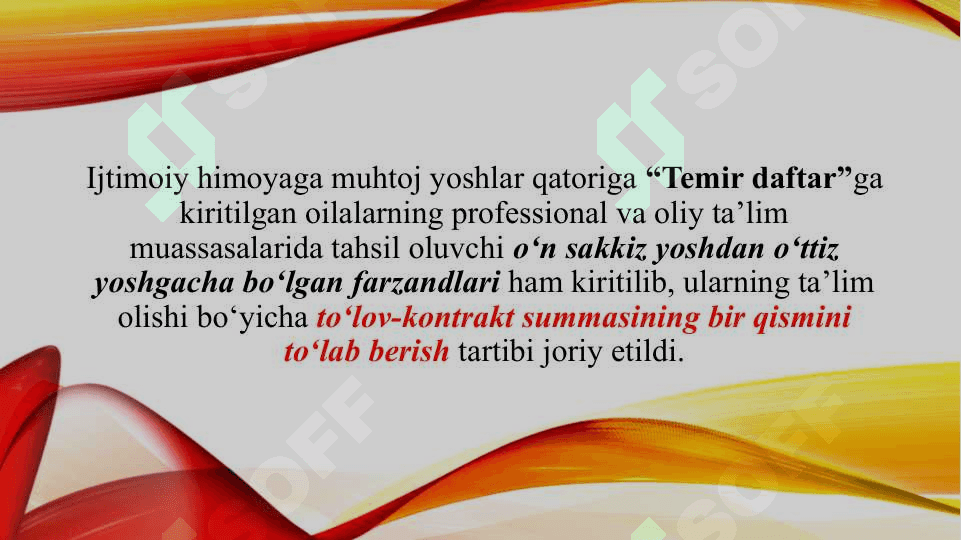 Yoshlarga doir davlat siyosatining izchil va samarali tashkil etilishi (TAQDIMOT) 6