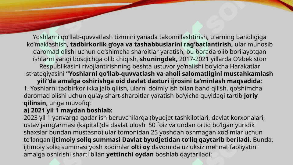 Yoshlarga doir davlat siyosatining izchil va samarali tashkil etilishi (TAQDIMOT) 7
