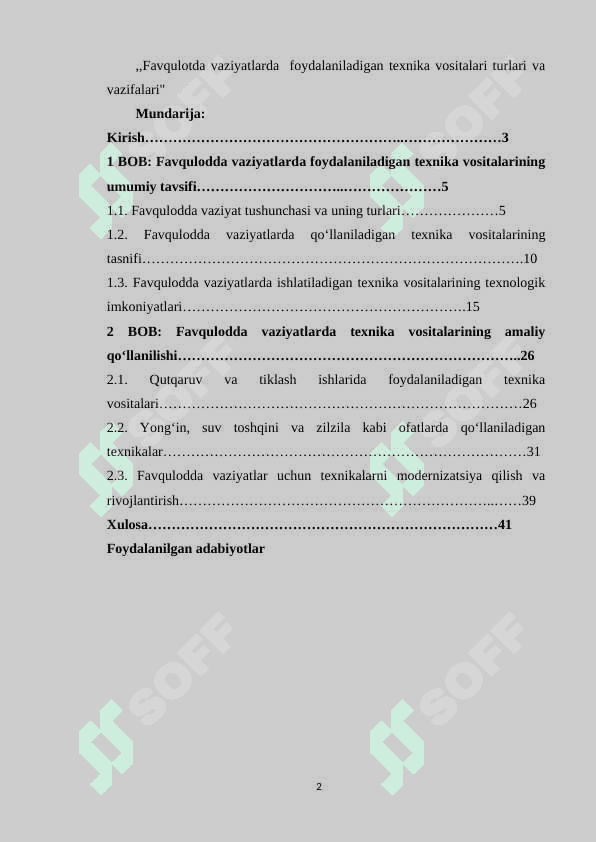 Favqulotda vaziyatlarda  foydalaniladigan texnika vositalari turlari va vazifalari 2