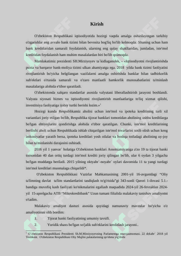 Mikrokredit bank amaliyot uchun hisobot 2