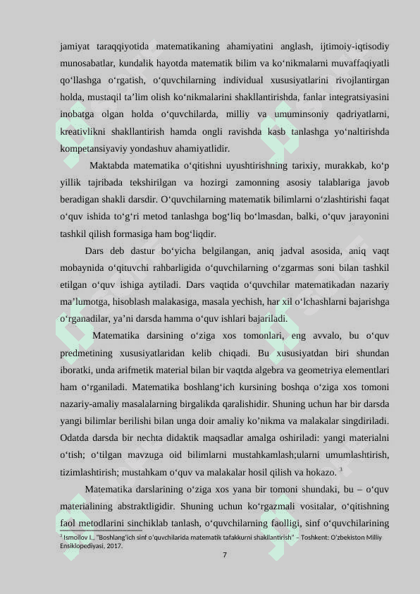 1-sinfda matematikadan o‘quvchilarni o‘quv bilish jarayonini nazorat qilish metodikasi 7
