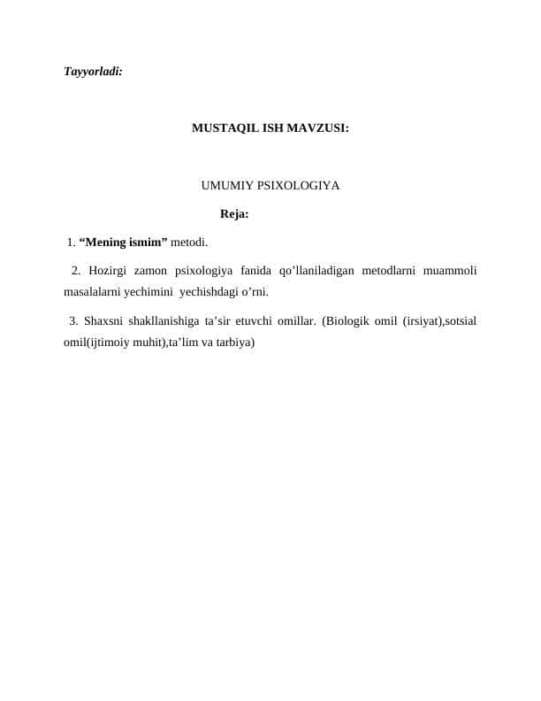 “Mening ismim” metodi.