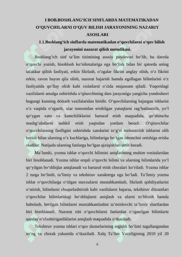 3-SINFDA MATEMATIKA FANIDAN O‘QUVCHILARNI O‘QUV-BILISH JARAYONINI NAZORAT QILISH METODIKASI 6