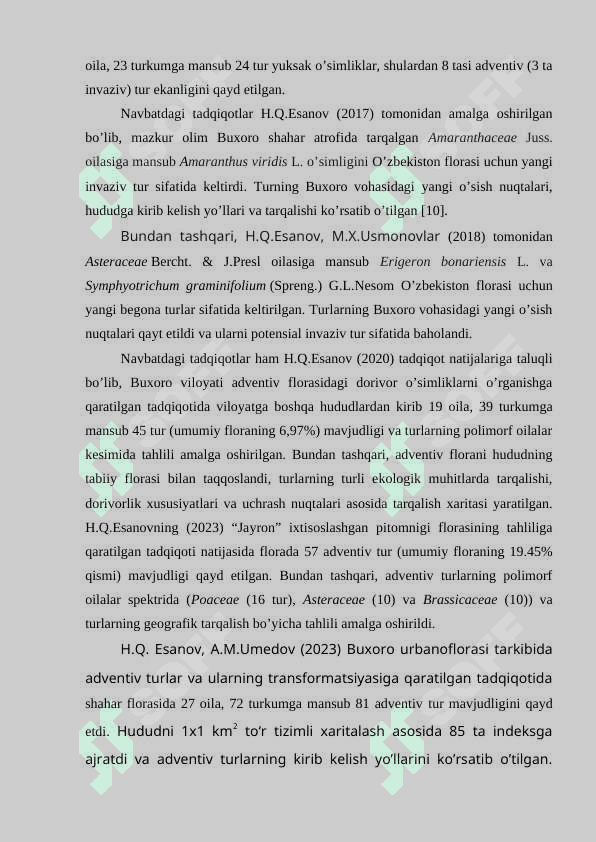 NAMANGAN VILOYATIDA TARQALGAN INVAZIV TURLAR (TAKSONOMIYASI, GEOGRAFIYASI VA QARSHI KURASH STRATEGIYASI) 7