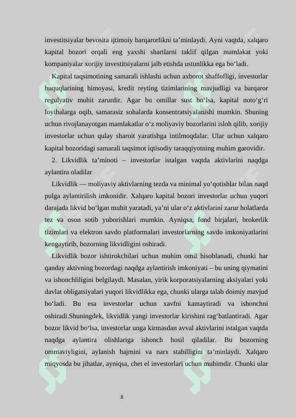Xalqaro kapital bozori va uning rivojlanish asoslari 8