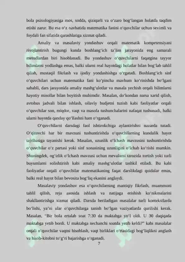 100 ichida vaqt, masofa va tezliklarga doir masalalarni yechishga o’rgatish metodikasi 7