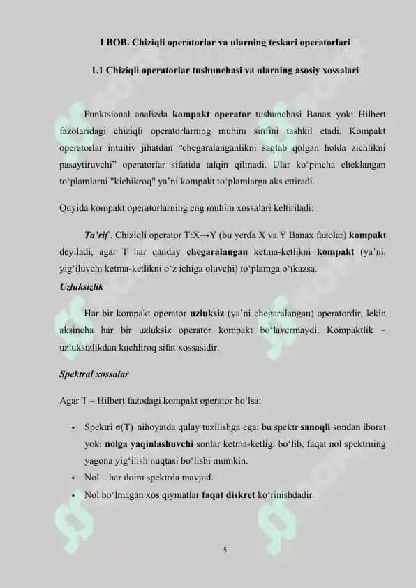 Teskari operatorlar. Kompakt operatorlar 5