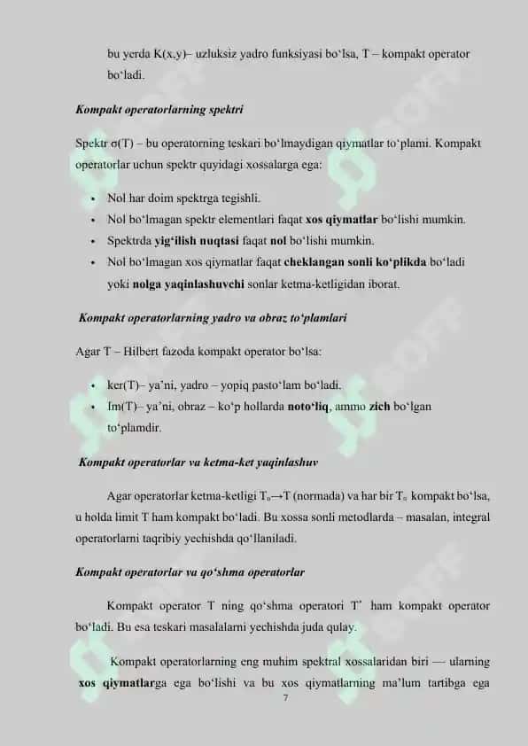 Teskari operatorlar. Kompakt operatorlar 7