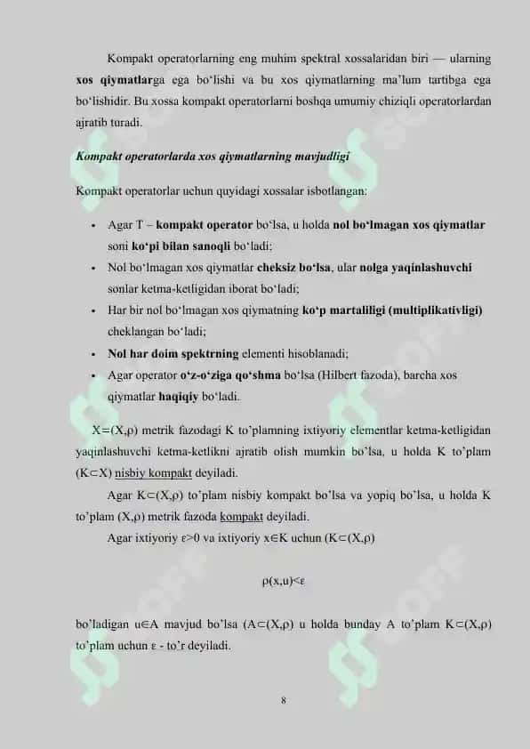 Teskari operatorlar. Kompakt operatorlar 8