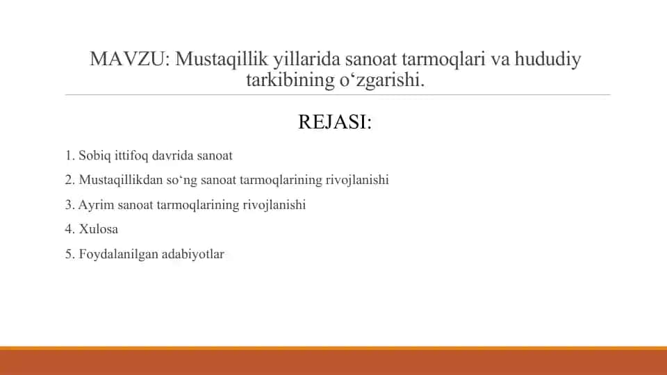 Mustaqillik yillarida sanoat tarmoqlari va hududiy tarkibining o‘zgarishi