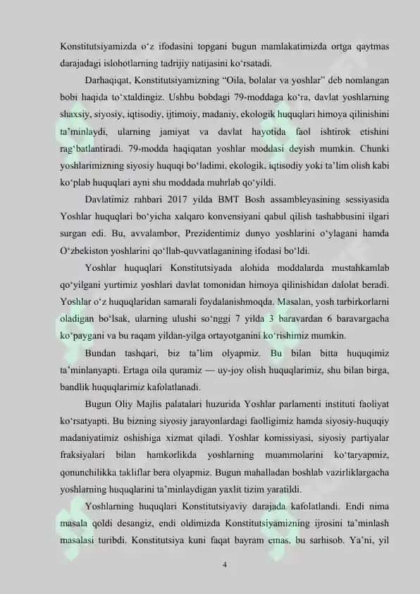 Yangi tahrirdagi Konstitutsiya – inson sha’ni, qadr-qimmati va huquqlarining mustahkam kafolati 4